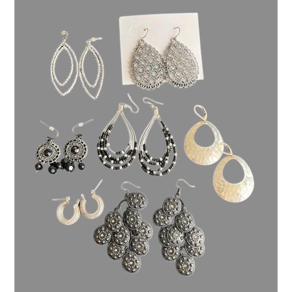 EARRINGS Bundle/Lot of 7, PREMIER DESIGNS Dangle Crystals Teardrop Hoop Silver